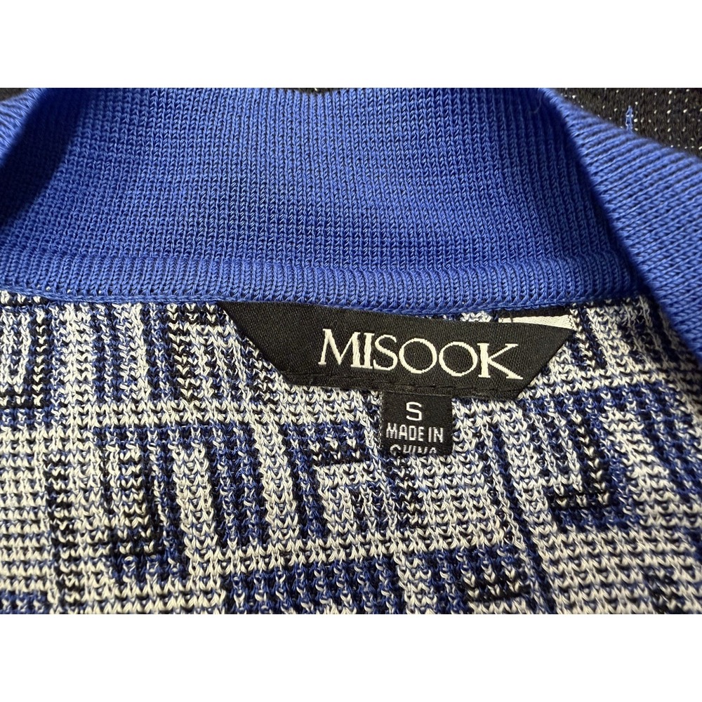 Misook Women's Geometric Knit Cardigan Blue & White Sweater Open Front S - Picture 5 of 6